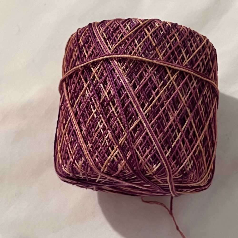 VTG J&P Coats Knit-Cro-Sheen PURPLE/ GOLD MIX 175 yd USA.